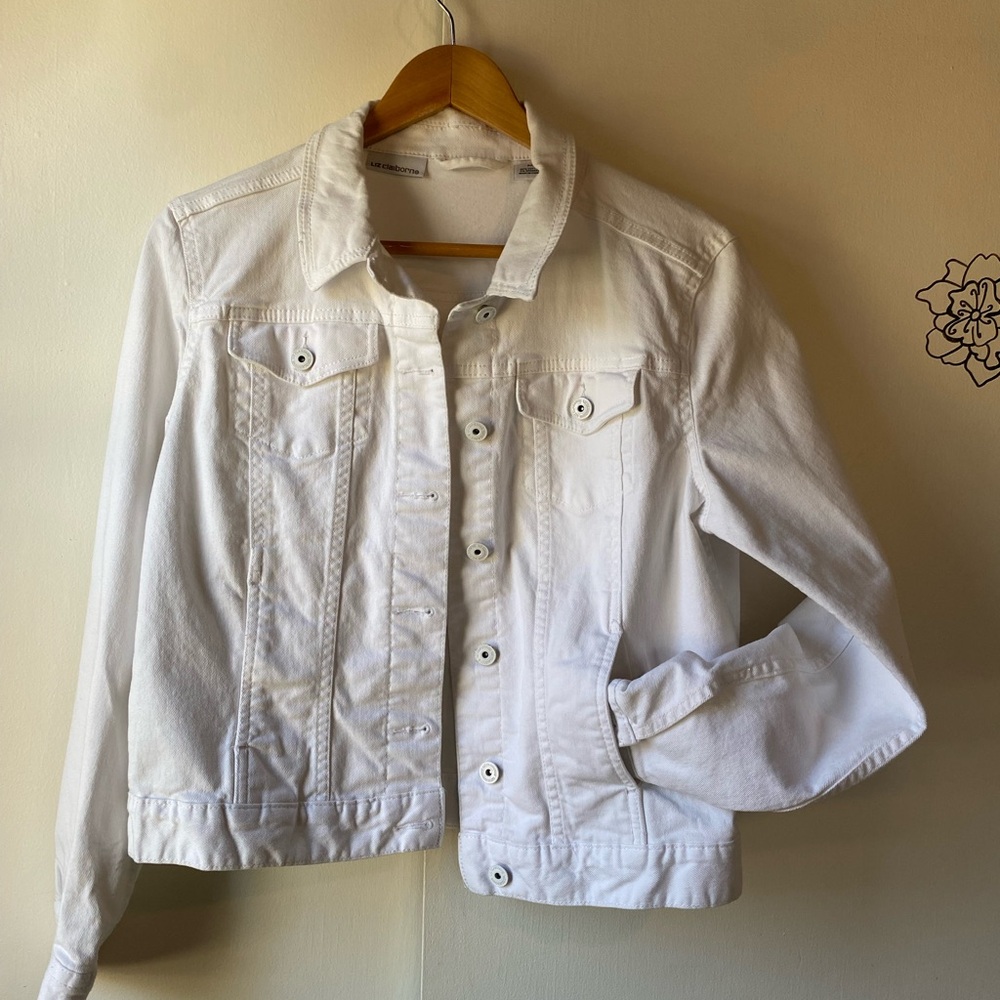 Liz Claiborne White Jean Jacket Cropped Style Womens Medium